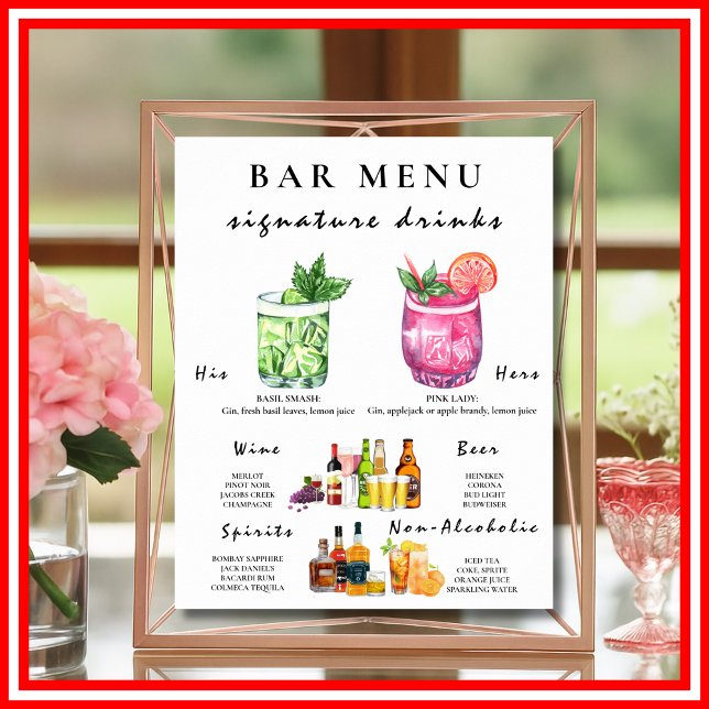 Affiche Menu Bar Mariage Calligraphie Élégante Panneau de  (Créateur téléchargé)