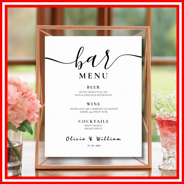 Affiche Menu Bar Mariage Calligraphie Élégante Panneau de  (Créateur téléchargé)