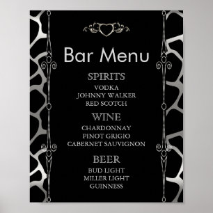 Affiche Menu Bar - Mariage en argent et en girafe noire