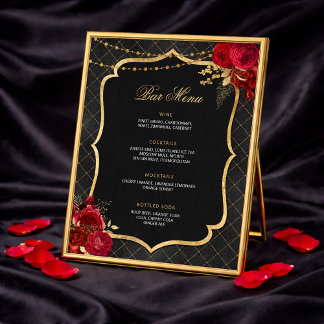 Affiche Menu Bar Noir, Rouge et Or