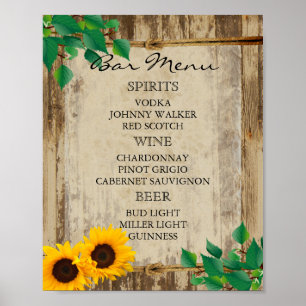 Affiche Menu Bar pour un Mariage - Tournesol