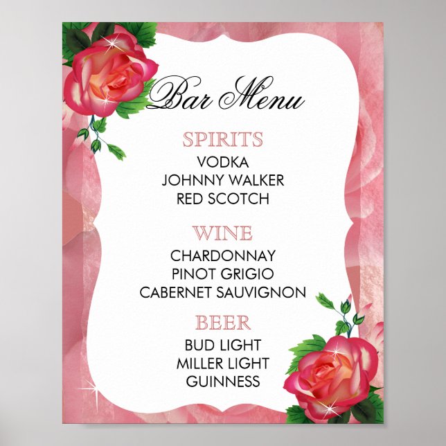 Affiche Menu Bar - Victorian Dusty Rose (Devant)