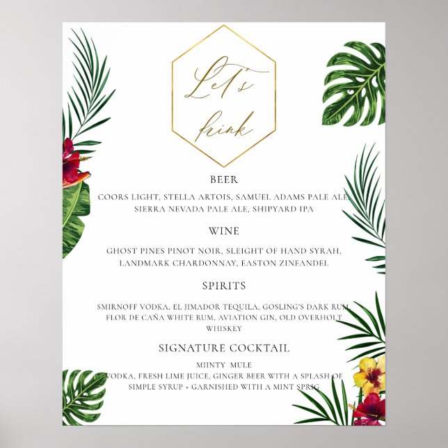 Affiche Menu Barre Mariage Tropical (Devant)