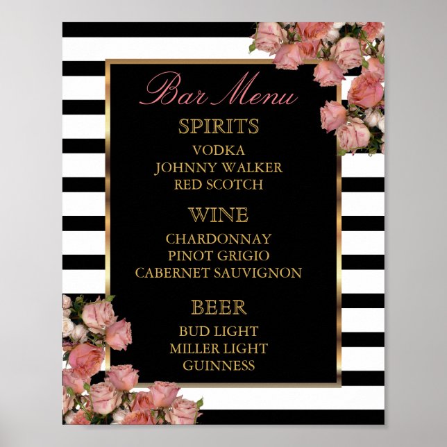Affiche Menu Barre - Rose Gold et Mariage de bande (Devant)
