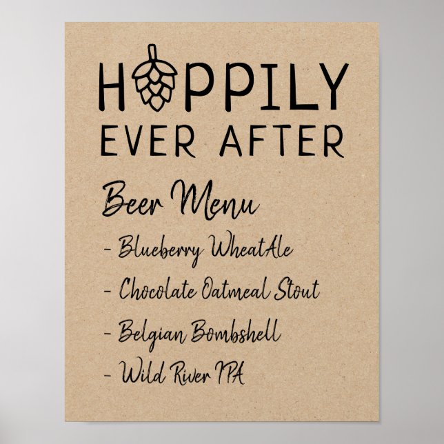Affiche Menu Bière Mariage Sous la Mariée Hoppily Ever Aft (Devant)