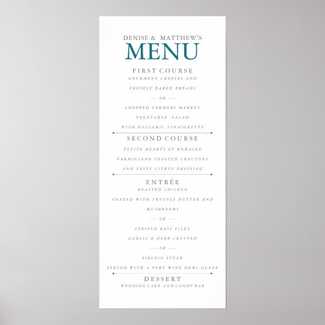 Affiche Menu bleu port 4 po x 9 po (Devant)