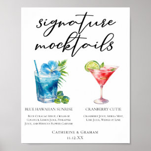 Affiche Menu Blue Hawaiian Cranberry Cutie Mocktails