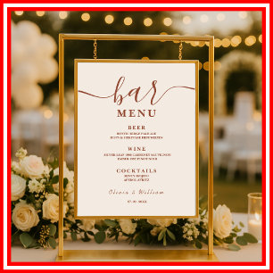 Affiche Menu Boho Burnt Orange Terracotta Mariage Bar