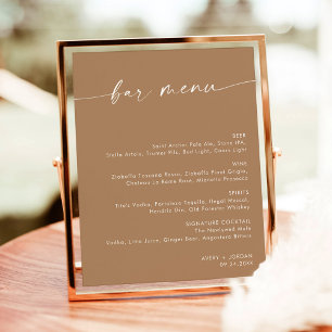 Affiche Menu Boho Minimalist Mariage Bar, Menu Boisson