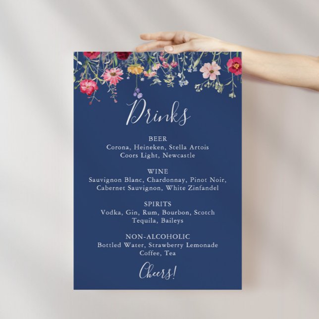 Affiche Menu Boho Multicolor Fleur sauvage Mariage Boisson (Créateur téléchargé)