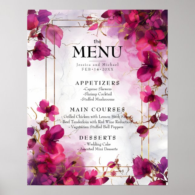 Affiche Menu & Boire Fuchsia Enchantement : Aquarelle (Devant)