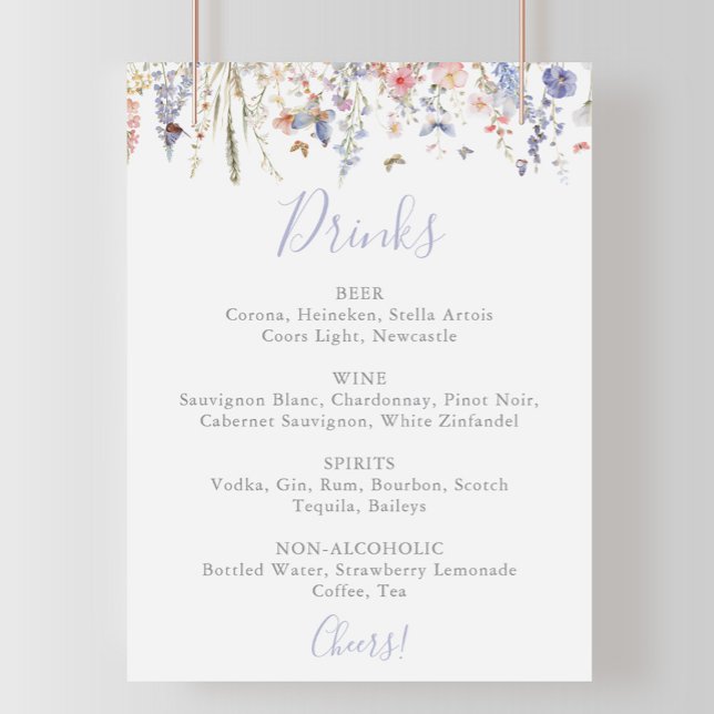 Affiche Menu Boissons Fleur sauvage été multicolore Mariag (Créateur téléchargé)