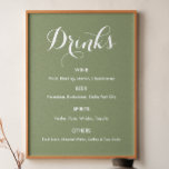 Affiche Menu Boissons Mariage Vert Sauge<br><div class="desc">Panneau de menu de bar de boissons avec fond vert sauge pour mariage, dîner de répétition, douche de mariée, fiançailles ou toute occasion similaire. Découvrez notre collection de magasin ci-dessous pour les articles assortis. Si vous avez besoin d'une forme différente, style de papier, choisissez la même option sous personnaliser ce...</div>