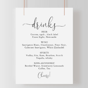 Affiche Menu Boissons mariages Signal Script fantaisie