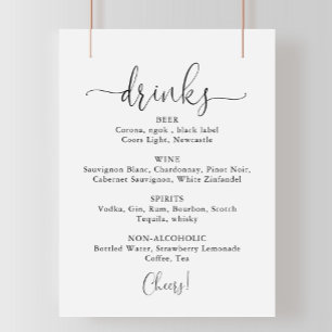 Affiche Menu Boissons mariages Signal Script fantaisie