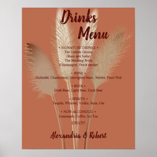 Affiche Menu Boissons Pampas Grass Bridal Mariage Signal