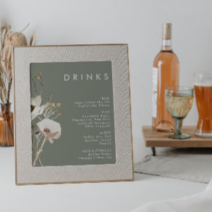 Affiche Menu Boissons pour Mariage de Fleur sauvage de Whi