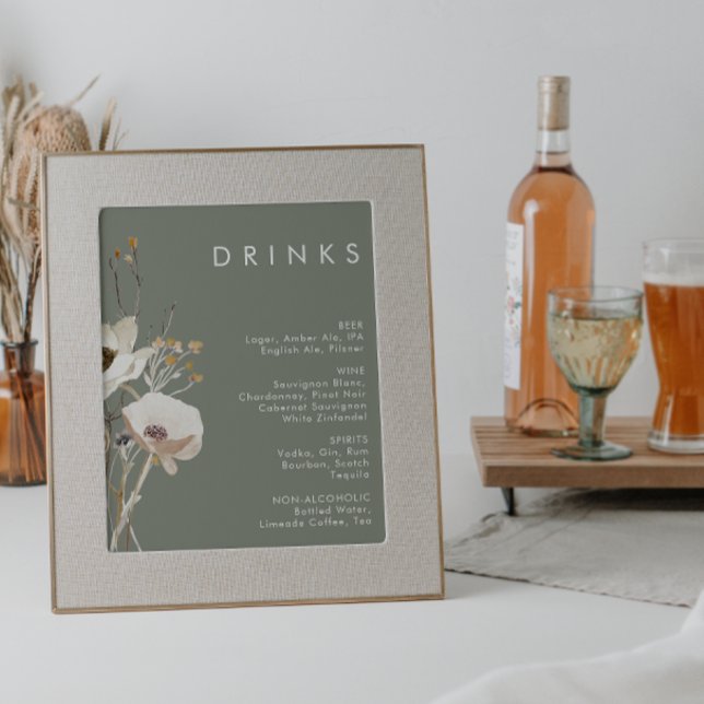 Affiche Menu Boissons pour Mariage de Fleur sauvage de Whi (Créateur téléchargé)