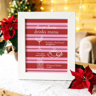 Affiche Menu Boissons Secret Père Noël Cabana Pink Stripe 