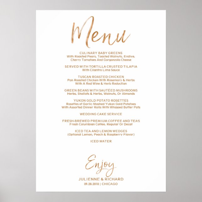 Affiche Menu Buffet mariage | Rose Or Stylish (Devant)