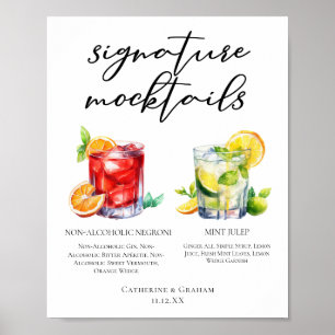 Affiche Menu Chic de Mocktails de Mariage Negroni Mint Jul