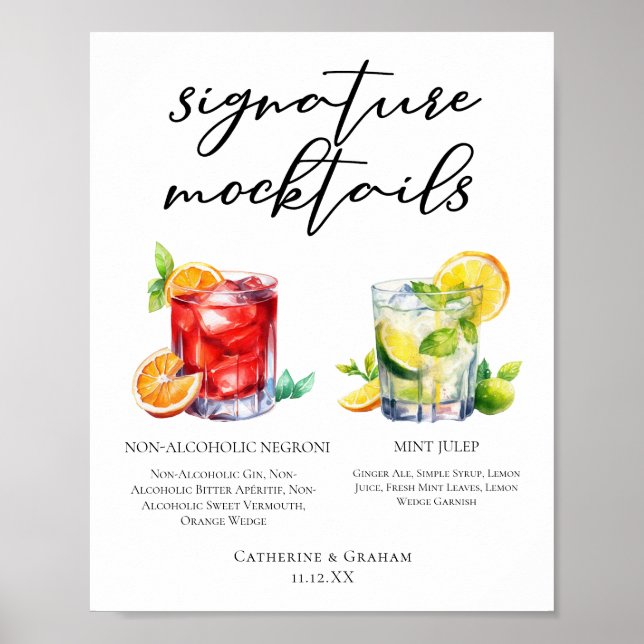 Affiche Menu Chic de Mocktails de Mariage Negroni Mint Jul (Devant)