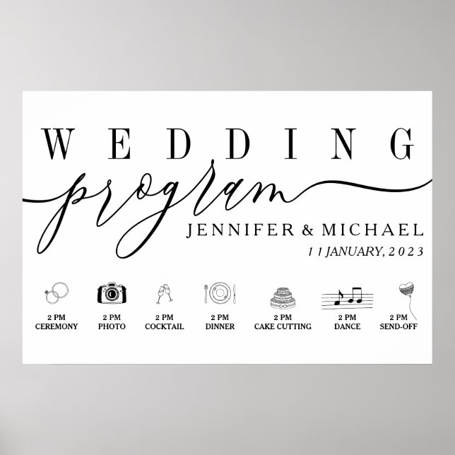 Affiche Menu Chronologie du programme de mariage - Icônes  (Devant)