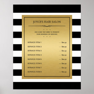 Affiche Menu Classic Black White Stripes Gold Service