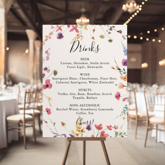 Affiche Menu classique de boissons de mariage floral sauva (Créateur téléchargé)