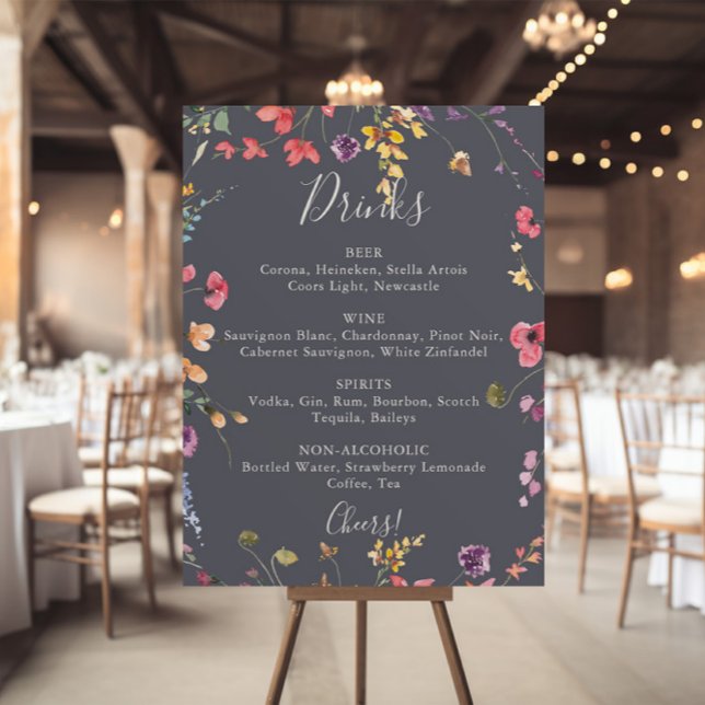 Affiche Menu classique des boissons de mariage florales sa (Créateur téléchargé)