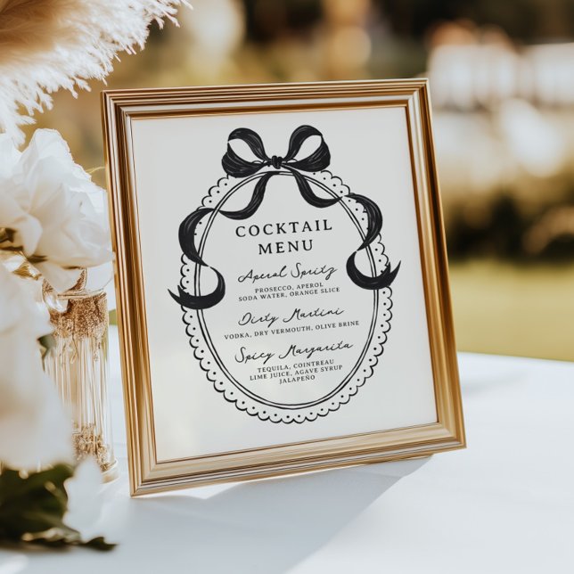 Affiche Menu Cocktail Cadres de Bow Tirée Main Noire (Créateur téléchargé)