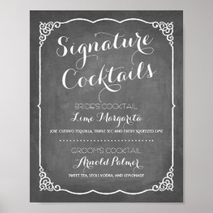 Affiche Menu Cocktails Signature   Décor Mariage