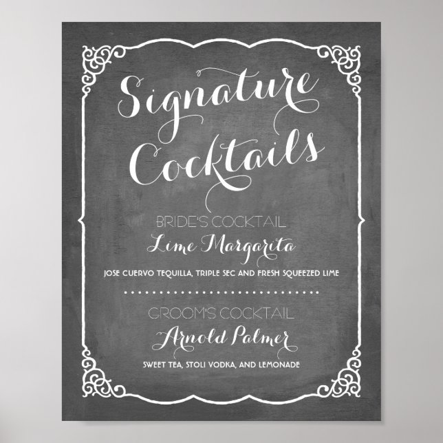 Affiche Menu Cocktails Signature | Décor Mariage (Devant)