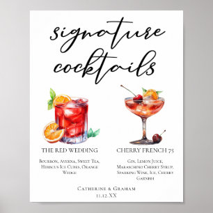 Affiche Menu Cocktails Signature Mariage Rouge