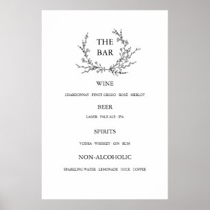 Affiche Menu de Bar à Boissons Ouvert de Mariage en Art de