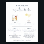 Affiche Menu de bar de cocktail signature Navy de CAITLIN<br><div class="desc">Cette enseigne de menu de bar et de cocktail signature présente une police manuscrite bleu marine et un design minimaliste moderne. Les graphiques à l'aquarelle sont faits à la main et 15 boissons populaires sont incluses ici dans cette liste. Cliquez sur le bouton 'modifier à l'aide de l'outil de conception'...</div>