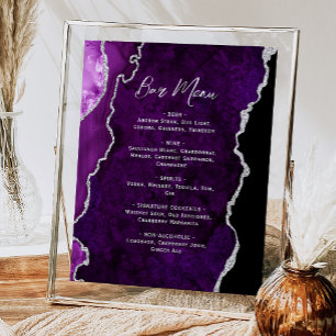 Affiche Menu de bar de mariage à l'écriture argentée et ag
