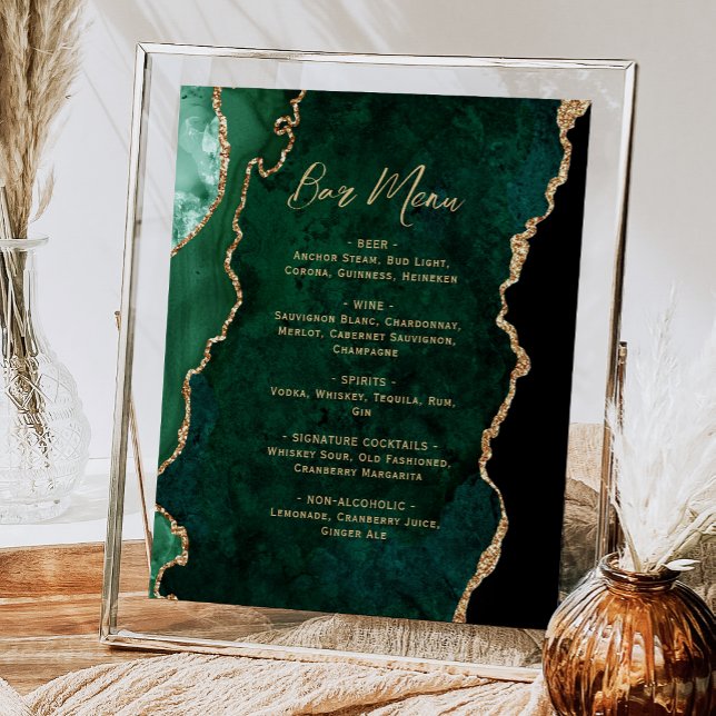 Affiche Menu de bar de mariage à l'écriture en or vert éme (Créateur téléchargé)