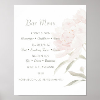 Affiche Menu de bar de mariage aux pivoines Soft Blush