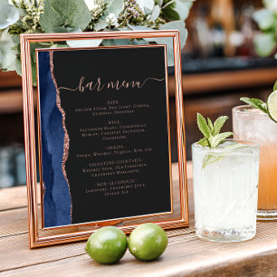 Affiche Menu de bar de mariage bleu marine rose or agate f