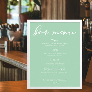Affiche Menu de bar de mariage chic vert menthe typographi