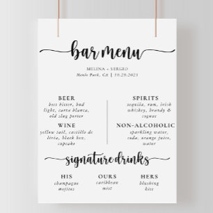 Affiche Menu de bar de mariage classique calligraphié élég