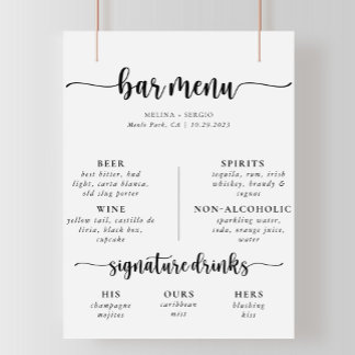 Affiche Menu de bar de mariage classique calligraphié élég