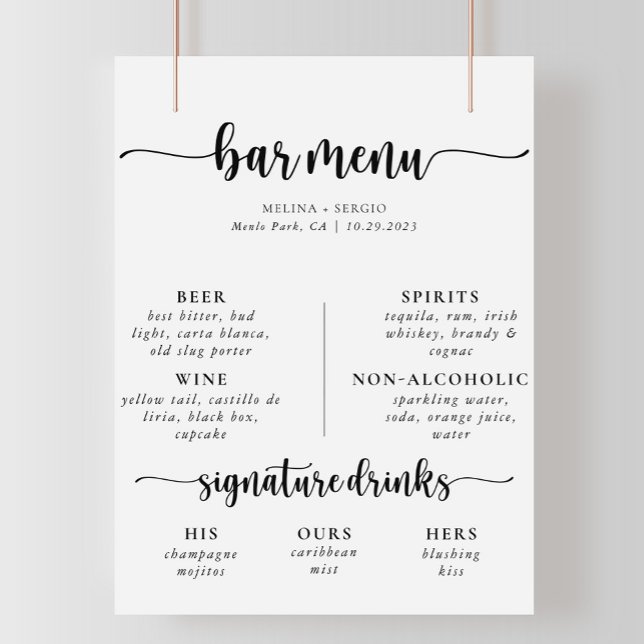 Affiche Menu de bar de mariage classique calligraphié élég (Créateur téléchargé)