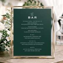Menu de bar de mariage classique minimaliste vert