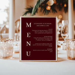Affiche Menu de bar de mariage élégant bordeaux et ivoire