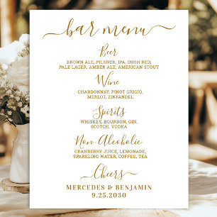 Affiche Menu de bar de mariage élégant or personnalisé