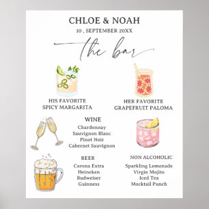 Affiche Menu de bar de mariage esthétique