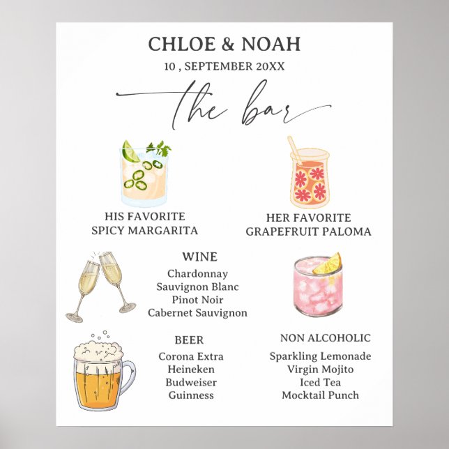 Affiche Menu de bar de mariage esthétique (Devant)