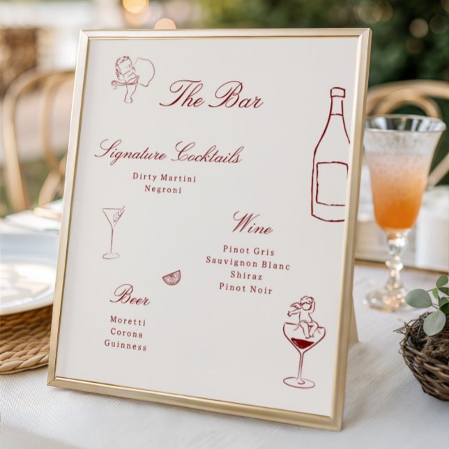 Affiche Menu de bar de mariage fantaisiste illustré en rou (Créateur téléchargé)